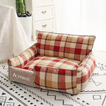 lit chien tissu doux carreaux gris blanc coussin matelas confortable amovible lavable intérieur