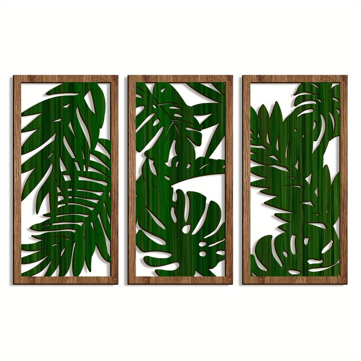 cadres mural feuilles tropicales bois vert moderne décoration intérieure chambre salon erotique naturel vintage