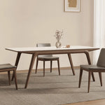 table manger moderne rectangle plateau blanc structure bois chaises gris decoration minimaliste blanc bois