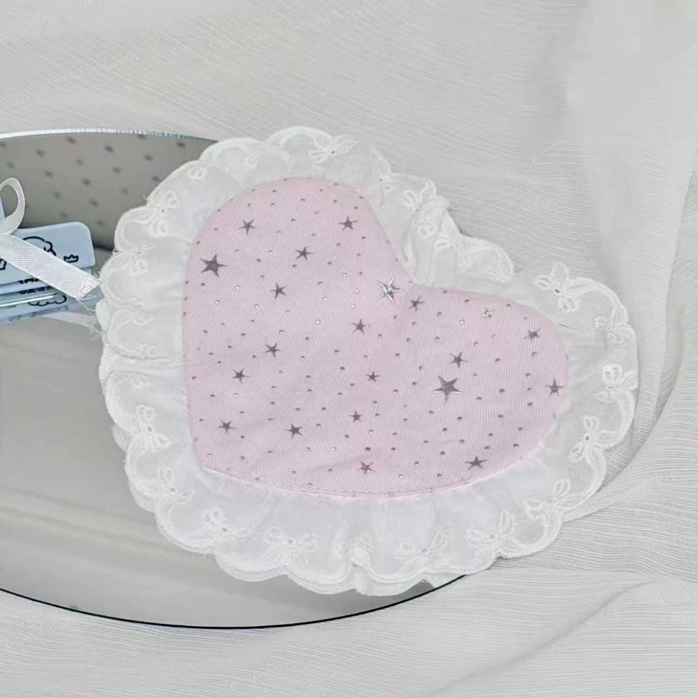 serviette table rose étoiles grise dentelée bordure blanche décorative romantique