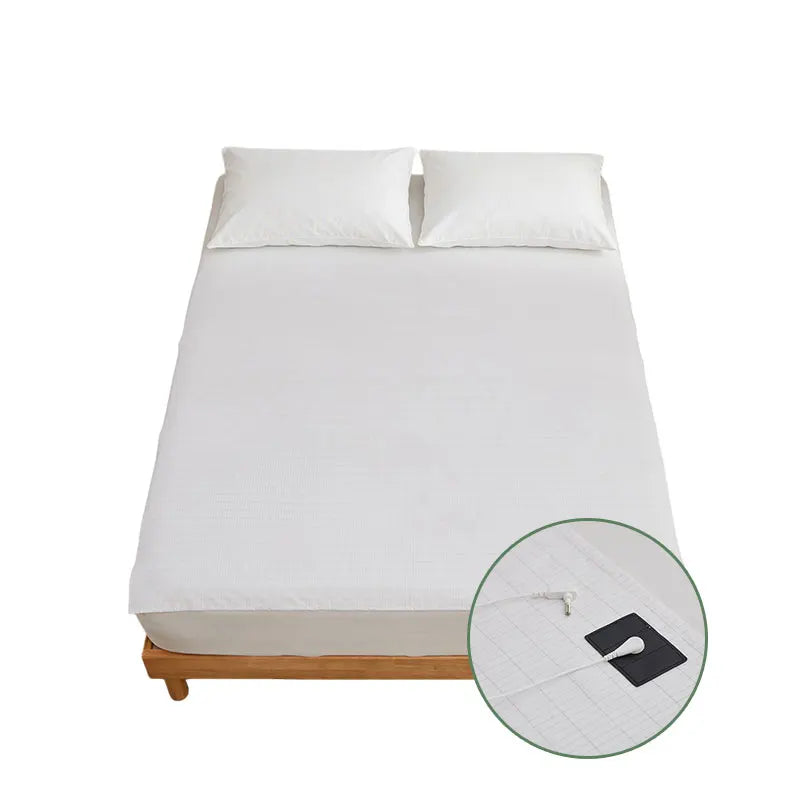 drap housse blanc rayures fines anti esd 153x203cm élastique résistant catégorie moderne adultes