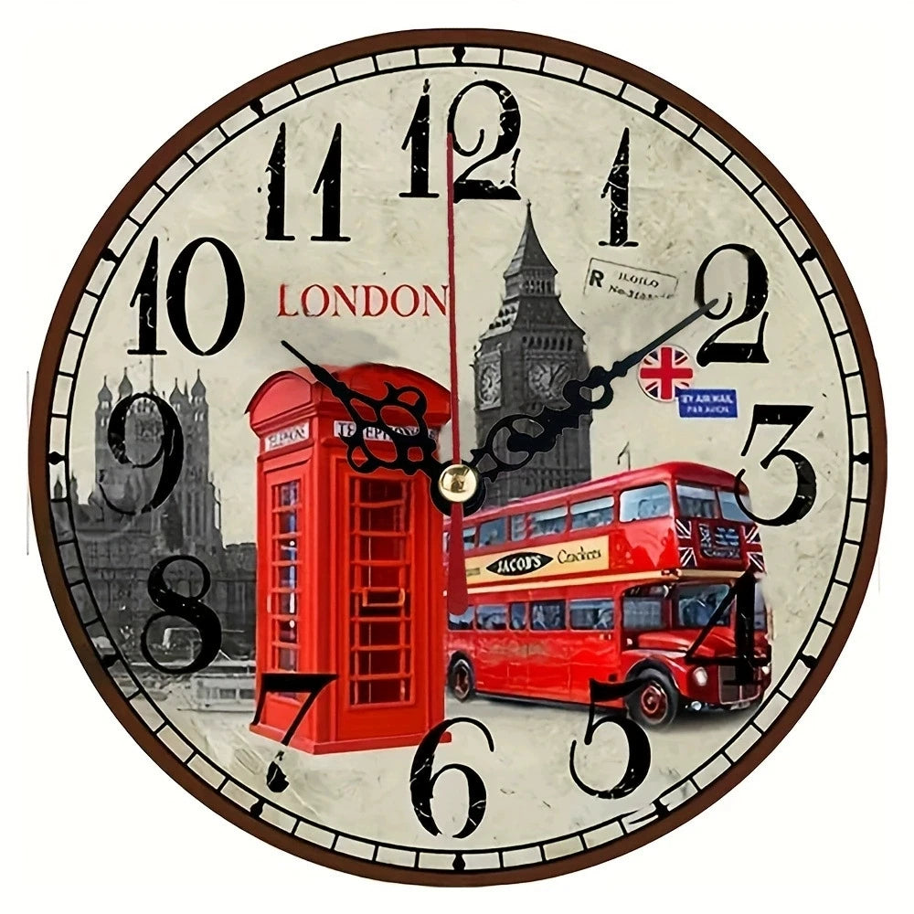 horloge murale ronde bois vintage motif moto décorative silencieuse salon rétro