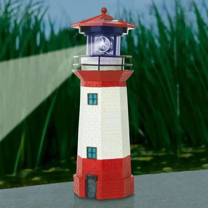 phare solaire led rotatif decoration jardin classique blanc rouge bleu maritimeextérieur