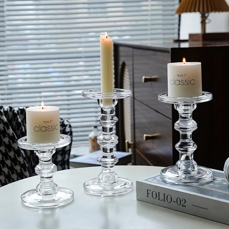 bougeoir verre transparent classique support bougie élégant décoration intérieure événement romantique vintage simple ambiance
