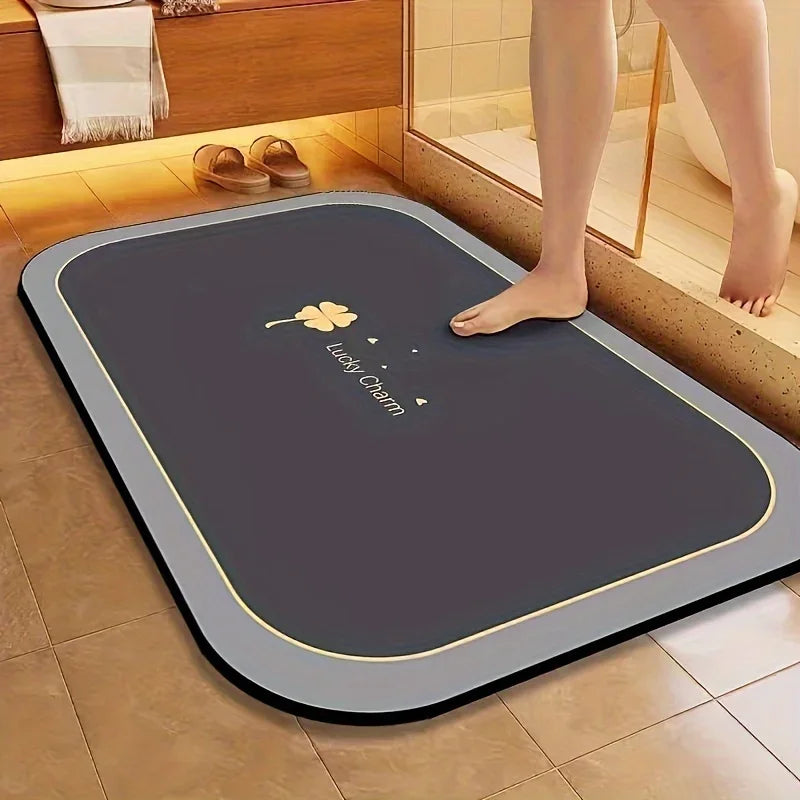 tapis sol gris moderne feuille dorée texture marbrée antidérapant absorbant salle bain douce cuisine