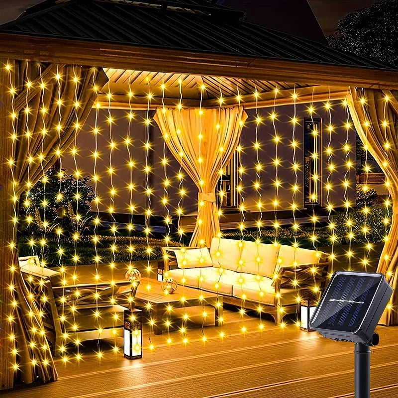 guirlande lumineuse solaire 3m 100leds blanc jaune bleu moderne vacances extérieure