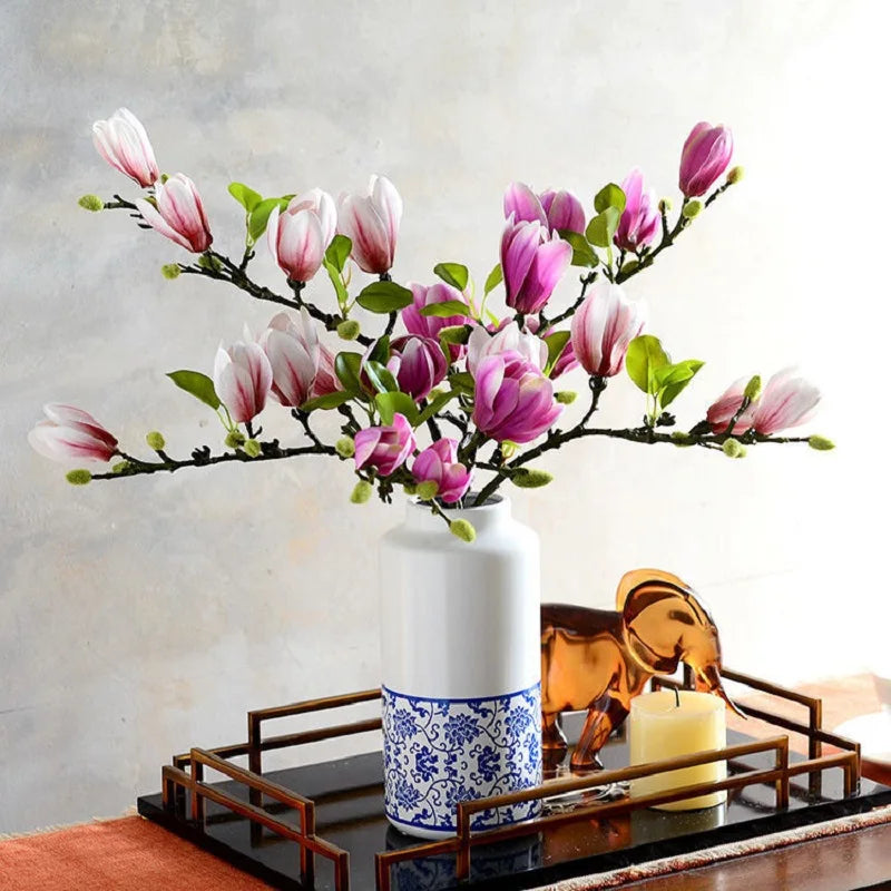 décoration intérieure bouquet magnolia artificiel violet rose blanc vert mariage anniversaire féte