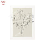 affiches art minimalistes toile simples dessins floraux noir beige clair cadres bois chambre salon