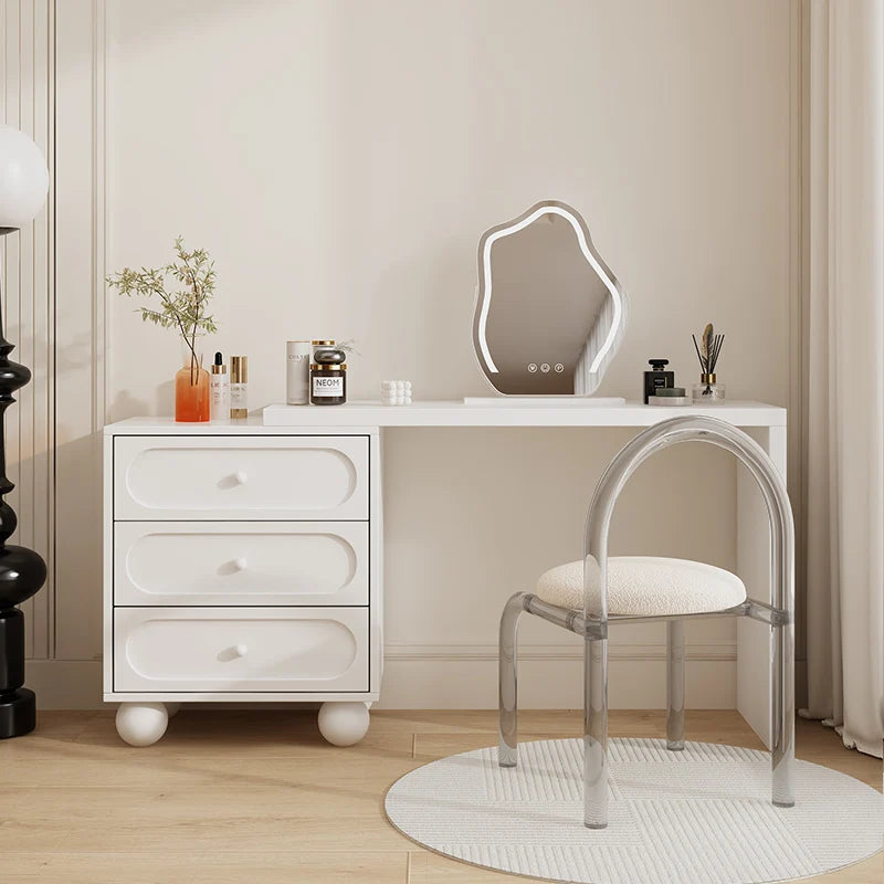 coiffeuse miroir blanc minimaliste moderne commode tiroirs noirs chambre meuble maquillage