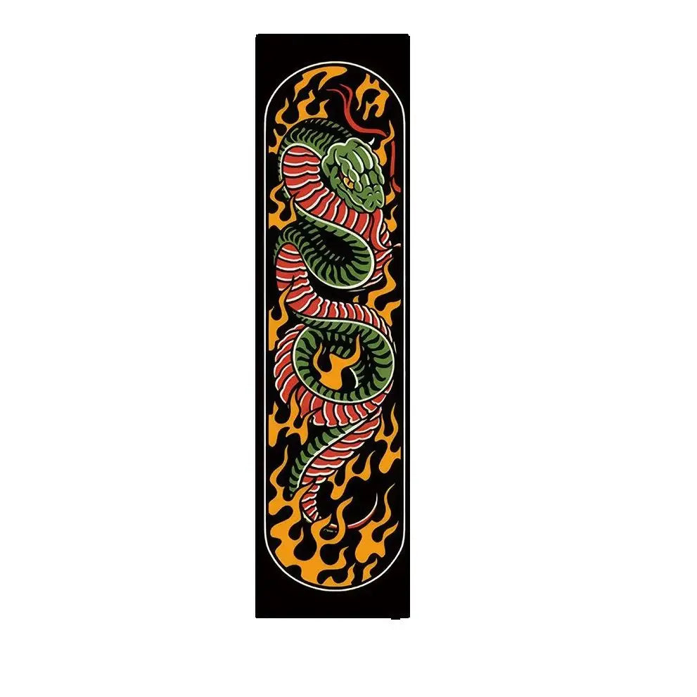 affiche murale serpent feu graphique noire verte rouge orangée jaune imprimée 150x40cm graphique stylisée