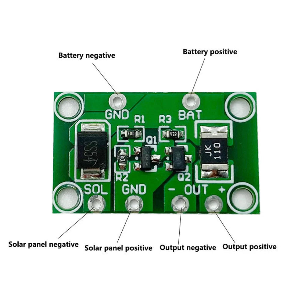 contrôleur lampe solaire induction lumière charge batterie 3.7V 24V technique vert transistors résistances condensateurs