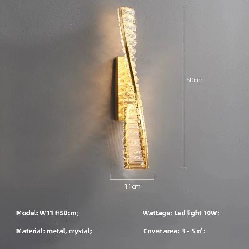 lampe murale moderne or blanc cassé cristal translucide dimmable luxueux
