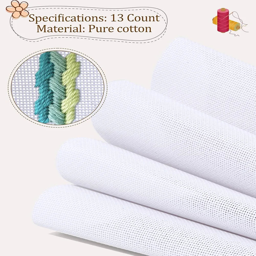 toiles blanches broderie point croix kit démarrage outils marqueurs acryliques rubans adhésifs fournis solides
