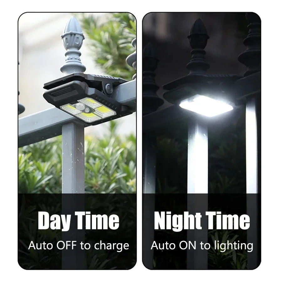 lampe solaire clip noir moderne détecteur mouvement modes sécurité extérieure led ip65 étanche abs