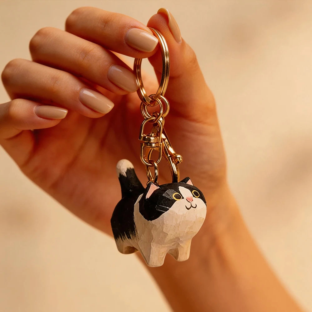 statuette artisanale moderne chat noir blanc geometrique anneau metallique cadeau noel valentin mariage anniversaire