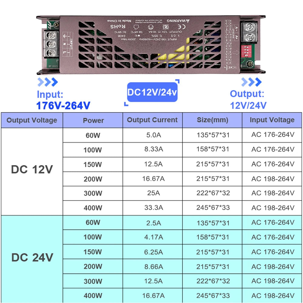 transformateur éclairage led 12v 24v 100w 150w 200w 300w 400w marron moderne