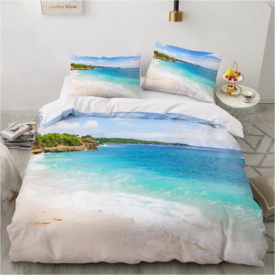 Housse de couette tropicale océan avec vagues et plage