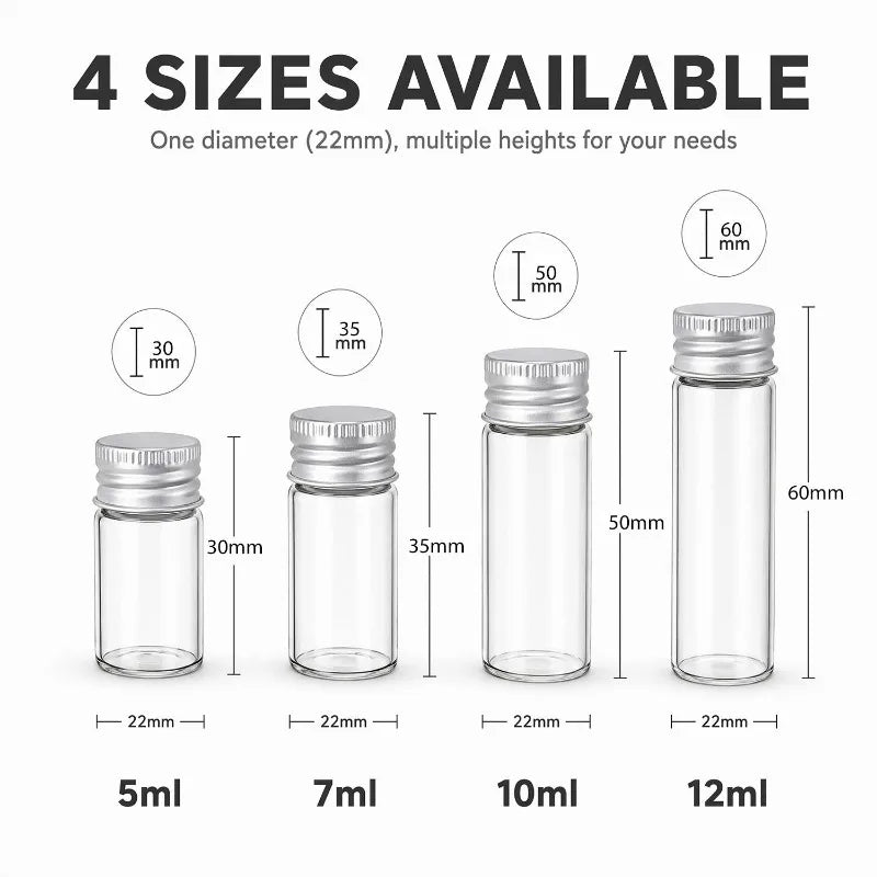 mini bouteilles verre transparentes couvercles aluminium conteneurs minimalistes pots épices rangement bijoux 5ml 7ml