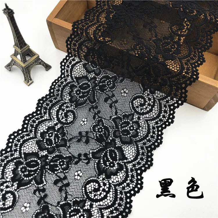 ruban dentelle élastique motif floral ajouré tissu couture décoration rideau large 15cm blanc