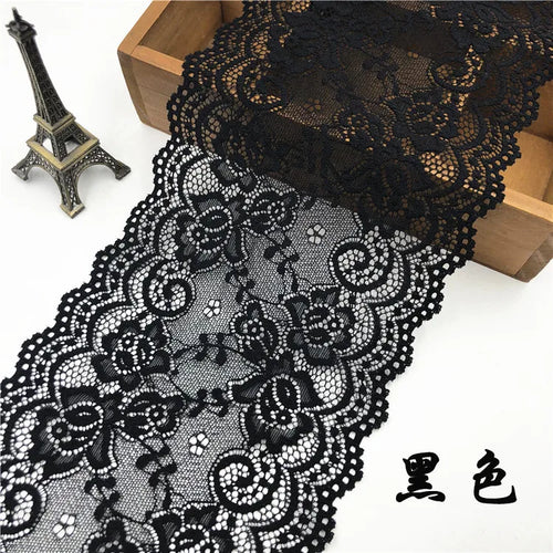 ruban dentelle élastique motif floral ajouré tissu couture décoration rideau large 15cm blanc