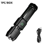 lampe torche rechargeable usb noir moderne certifiée rohs abs mat étanche zoom camping pêche