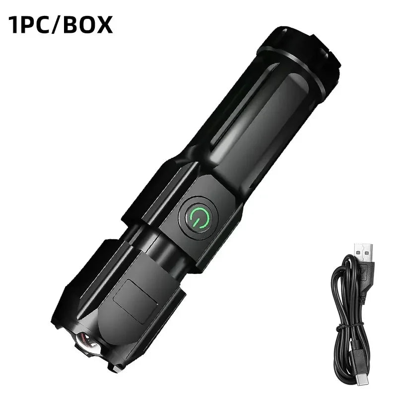 lampe torche rechargeable usb noir moderne certifiée rohs abs mat étanche zoom camping pêche