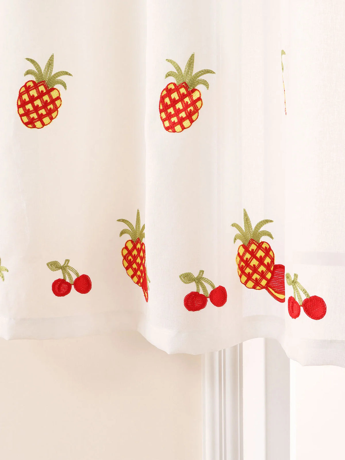rideau brodé fruits transparent rustique couleur rouge blanc vert cuisine fenêtre