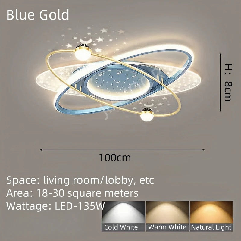 luminaire suspendu moderne étoiles constellation blanc bleu or chambre salon