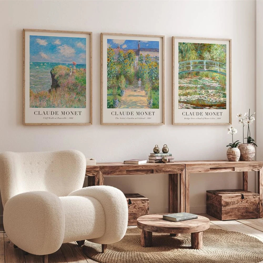 affiche murale toile peinture impressionniste nénuphar monet cadre bois décoration salon classique