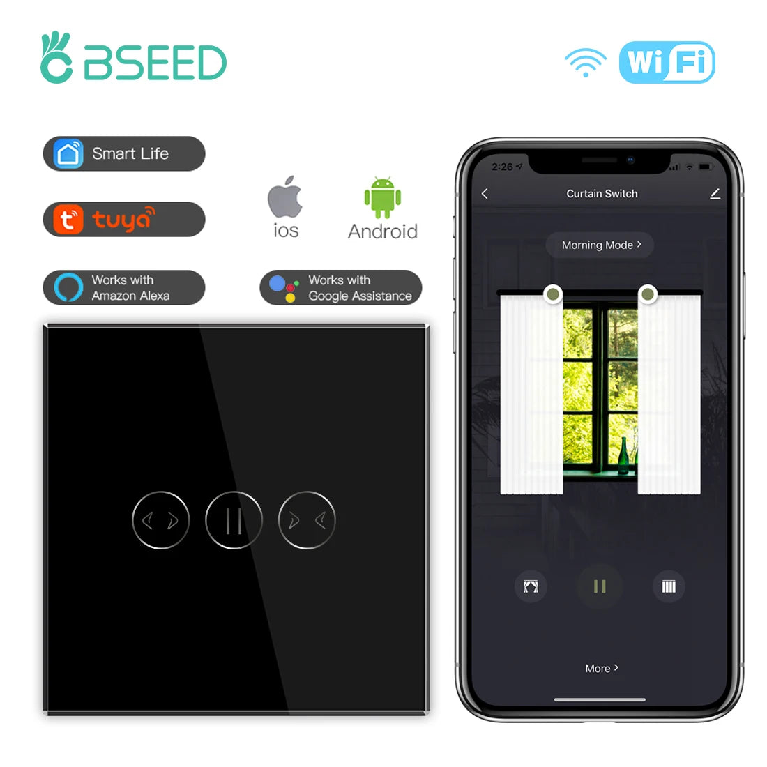 interrupteur wifi rideaux connecté app smart life tuya alexa google moderne minimaliste bluetooth