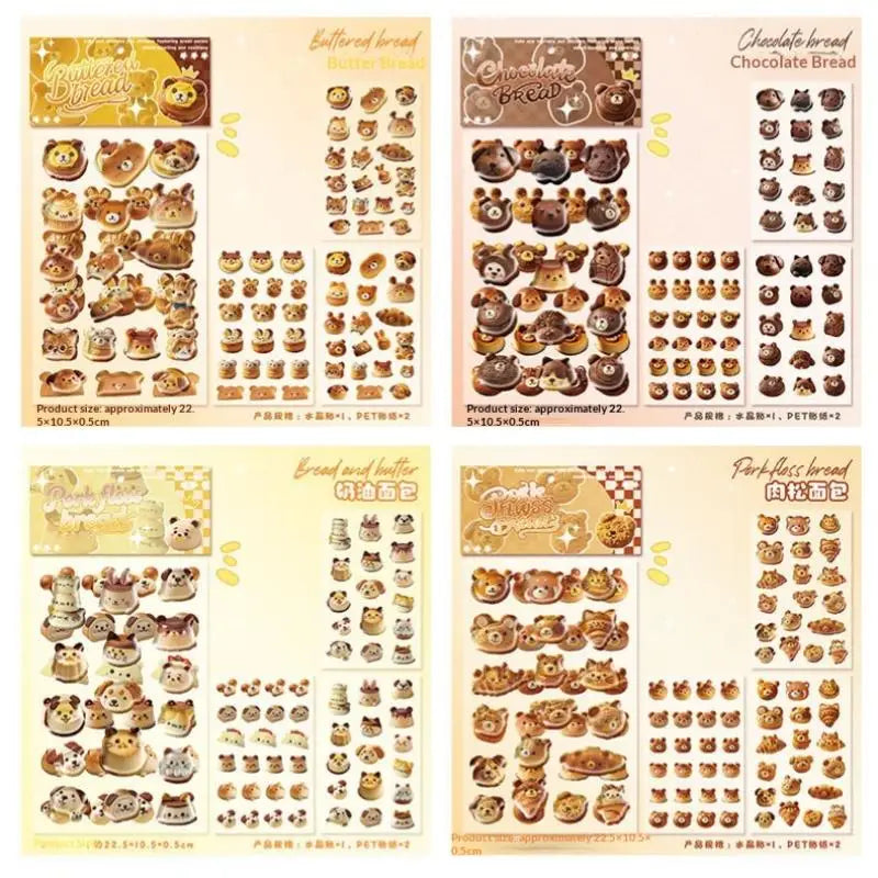 stickers 3d relief transparents pain ours bébé chat marron beige doré scrapbooking téléphone