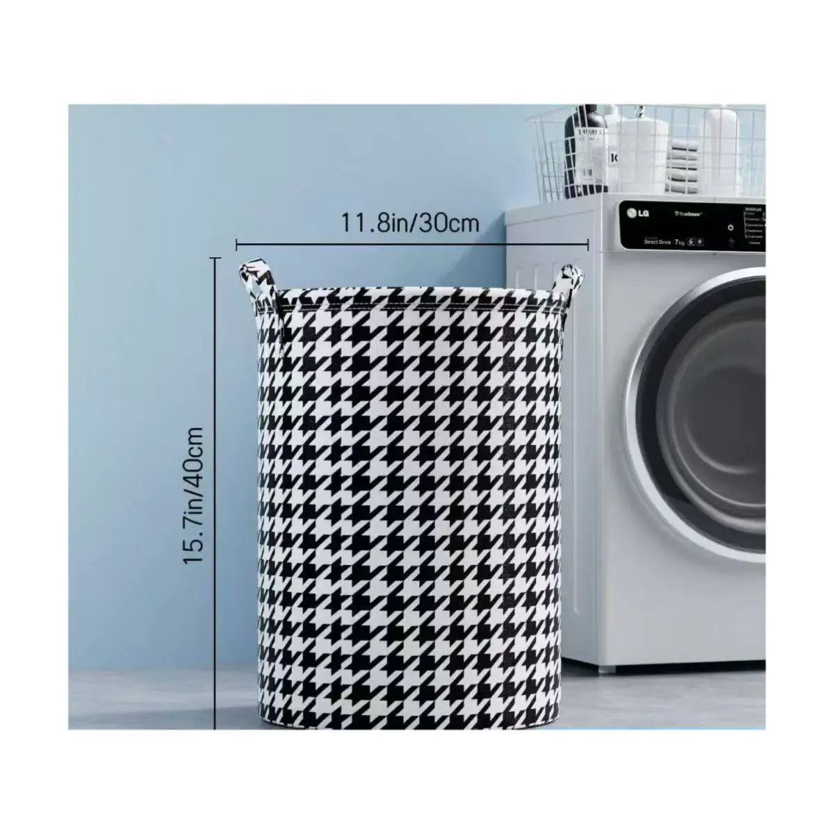 panier linge pliable houndstooth noir blanc moderne poignées chambre salon salle bain