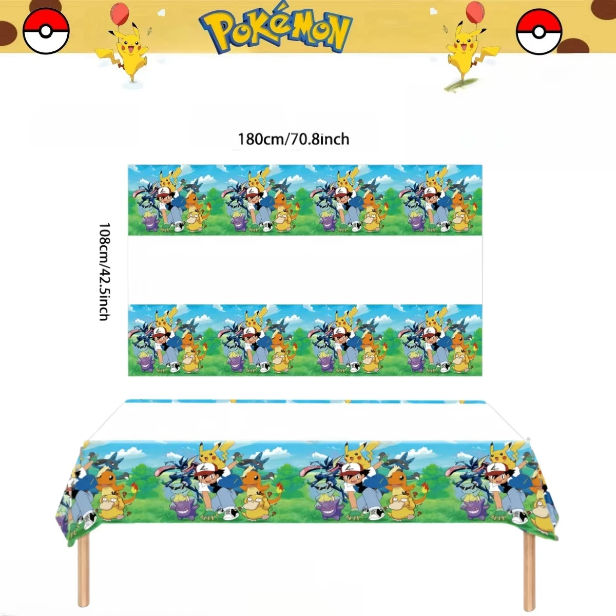 nappes plastique pokemon anniversaire pikachu poke balls geometriques pixel art enfants festives