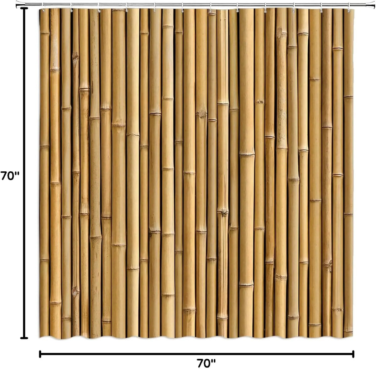 rideau douche polyester motif bambou naturel opacité tapis toilette beige clair vert clair 70x70cm