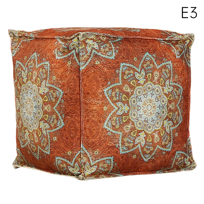 coussin sol orange bleu ethnique motifs floraux traditionnels carreaux coton polyester
