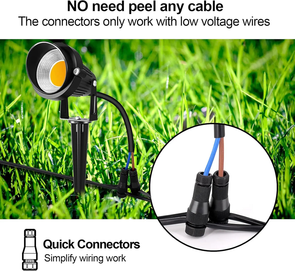 projecteur éclairage extérieur led 12v ip65 moderne câble connecteur piquet noir 1mètre