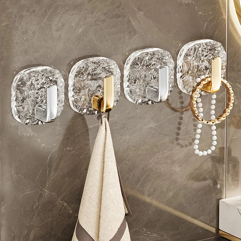 porte serviettes adhésifs transparents dorés texture granulée moderne serviettes bijoux décoration élégante pratique minimaliste