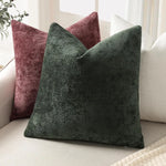 housse coussin chenille vert foncé moderne carré décoratif lit sofa tissage polyester artisanal haute