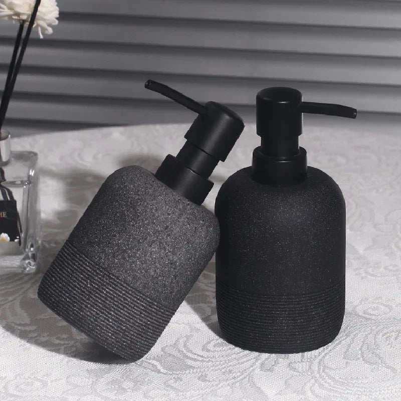 distributeur savon liquide céramique blanc beige moderne minimaliste texture granulée Pompe.pression
