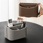 boîte rangement rotative cuir tressé marron gris moderne cosmétiques lunettes écouteurs pochette brosse maquillage
