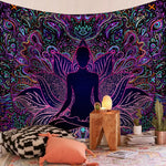 tapisserie murale mandala bohème bleu orange noir éléphant géométrique polyester rectangle