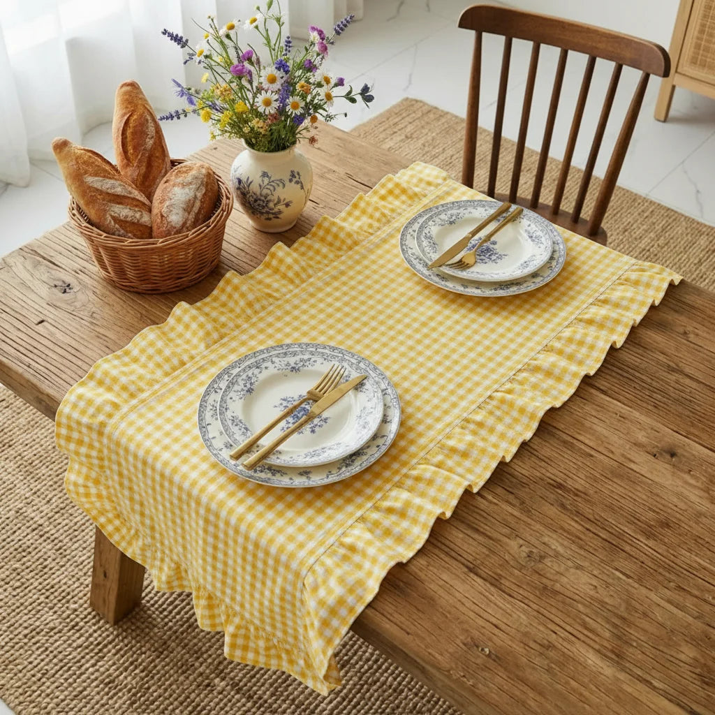nappe table gingham vert rose jaune rustique carrés mariage décoration printemps été
