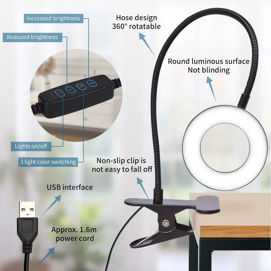 lampe flexible moderne pinces usb réglable éclairage étude protection yeux télécommande led noire