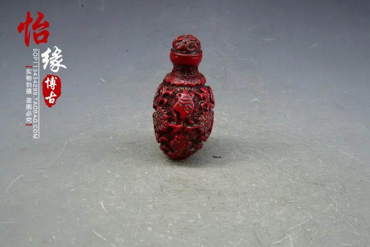 sculpture bouteille résine rouge animaux dragons fleurs art chinois traditionnel decoration intérieure cadeau auspice