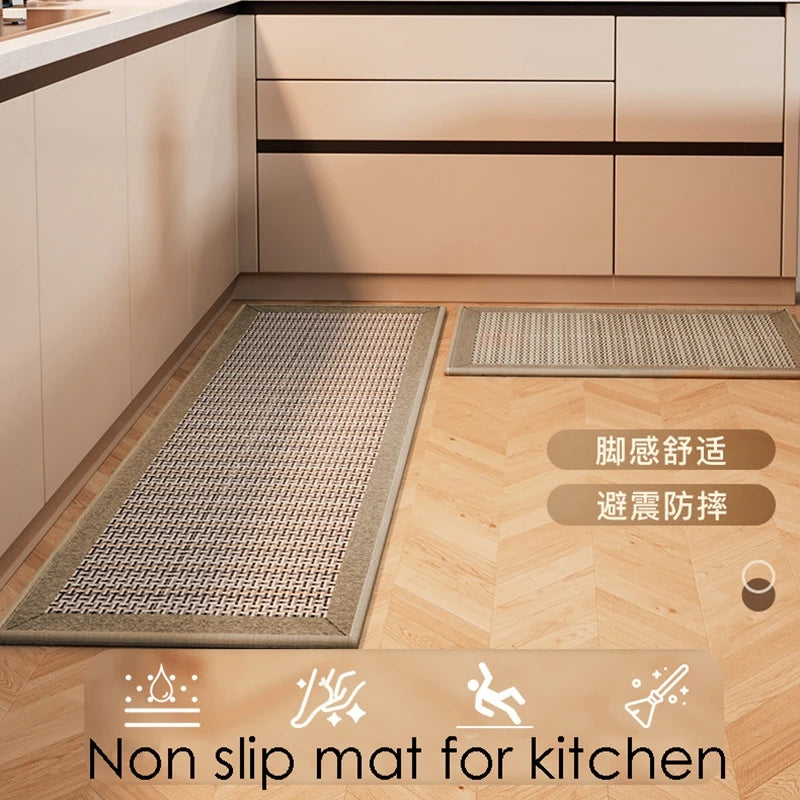 tapis cuisine antidérapant moderne beige gris tissé fils contrastants respectueux environnement