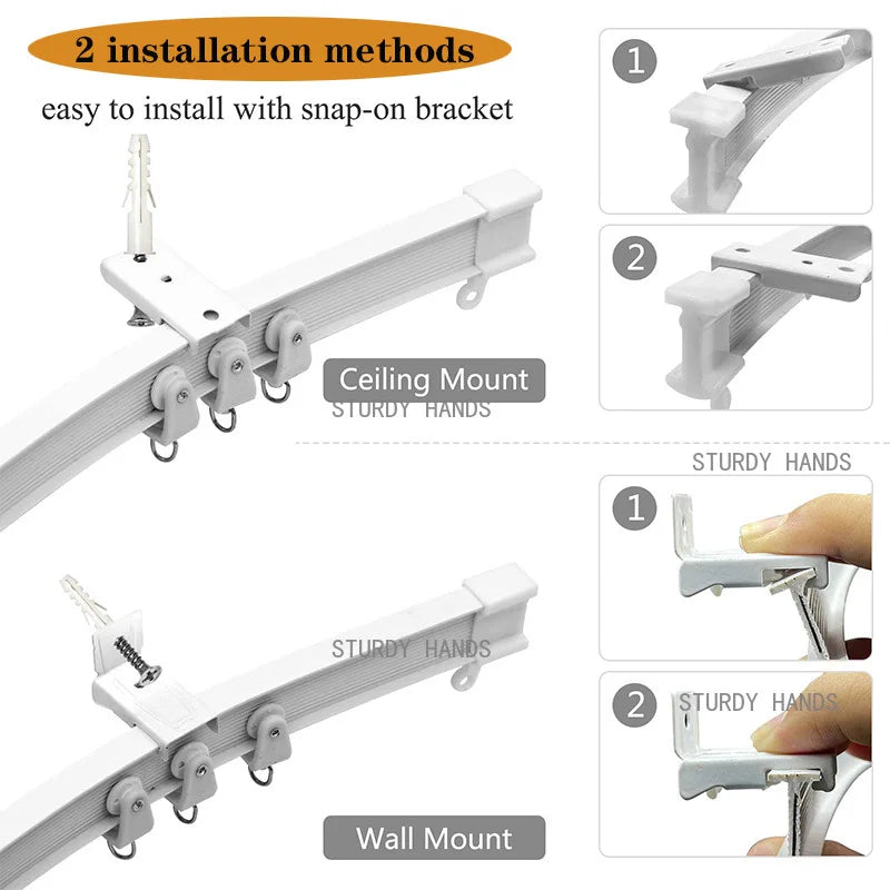 rideau flexible blanc moderne rail anneaux tringle quincaillerie décoration clips fixation plaque métallique intégrée
