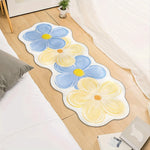 tapis fleur stylisé doux antidérapant absorbant moderne bleu jaune blanc rose grisintérieurextérieur