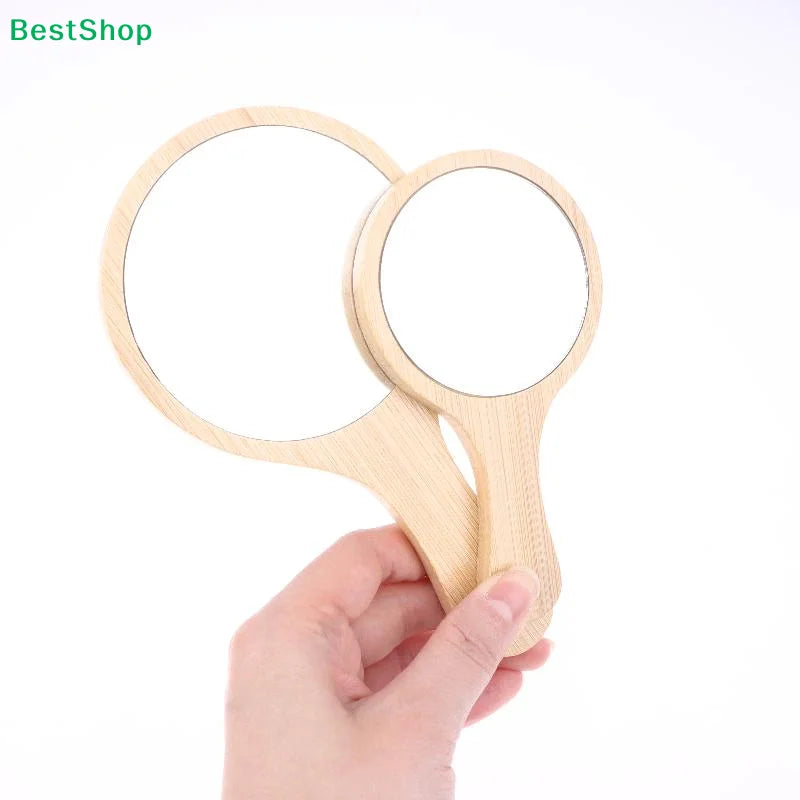 miroir rond bois naturel clair classique poignée main salon chambre