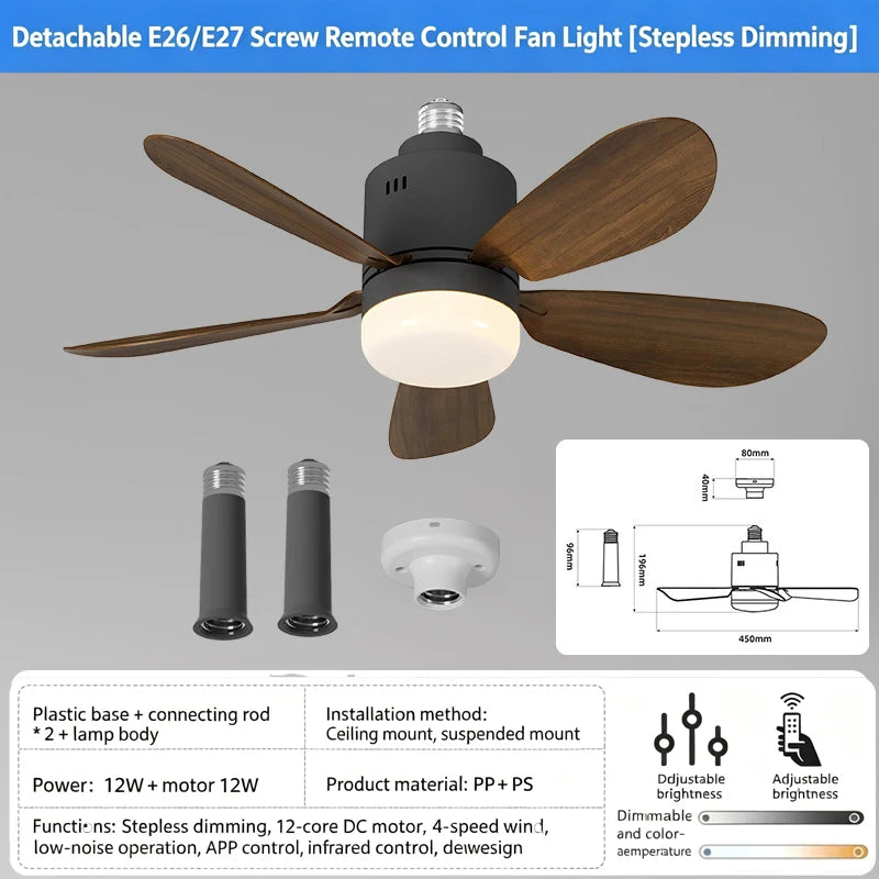 ventilateur lampe moderne télécommande led noir blanc bois naturel