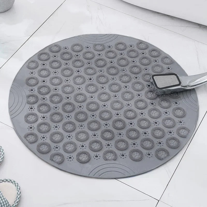 tapis bain circulaire texturé gris bleu vert moderne bordure relief 30cm 30cm